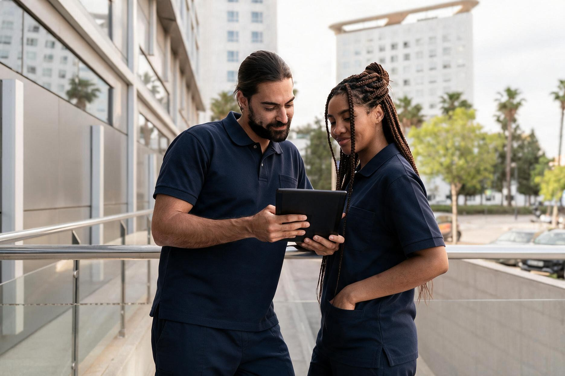 TurnPoint staff reviewing information on a tablet